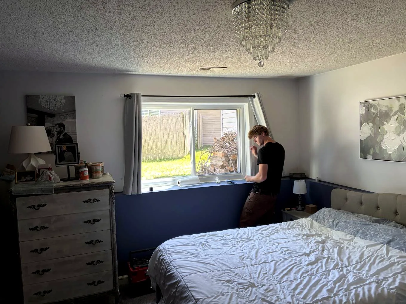 Completed bedroom Alside Mezzo vinyl sliding window on Kalland Avenue NE in Albertville, Minnesota